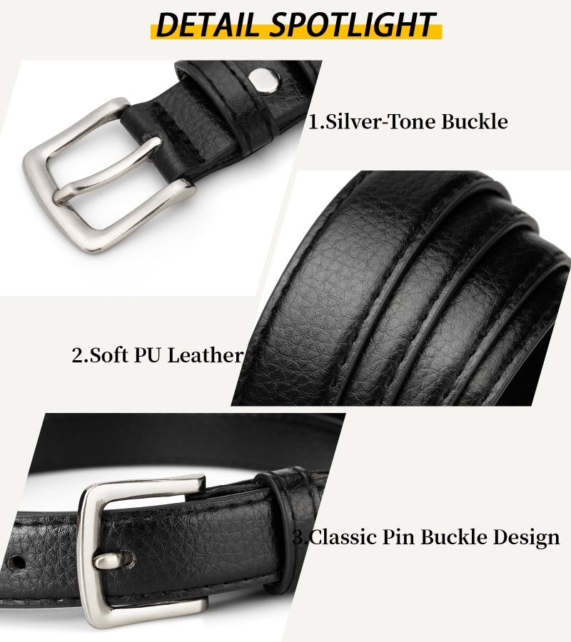 maikun Womens Black Belt, PU Leather Belt Black for Women Pants Jeans Length 39.4'' - Image 4